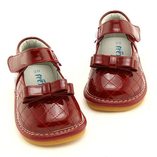 Baby and Toddler Shoes Red Mary Janes for Girls with cute bow design, little girls dress shoes smart