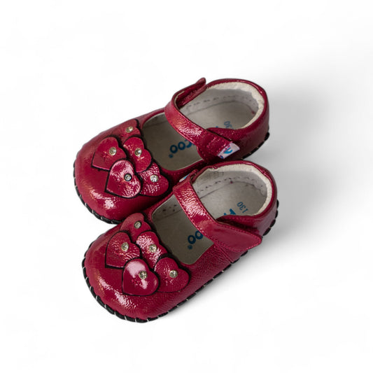 Baby kids red Mary Janes with hearts easy adjustable straps and cute design