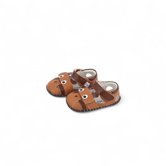 Brown leather toddler sandals for toddler boys or girls with a comfortable, flexible sole