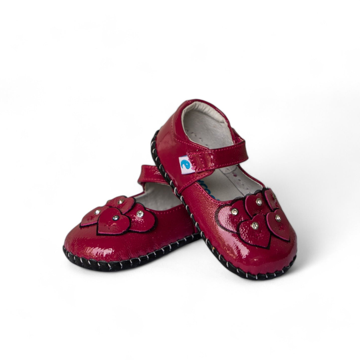 Infant red Mary Janes for kids with heart design