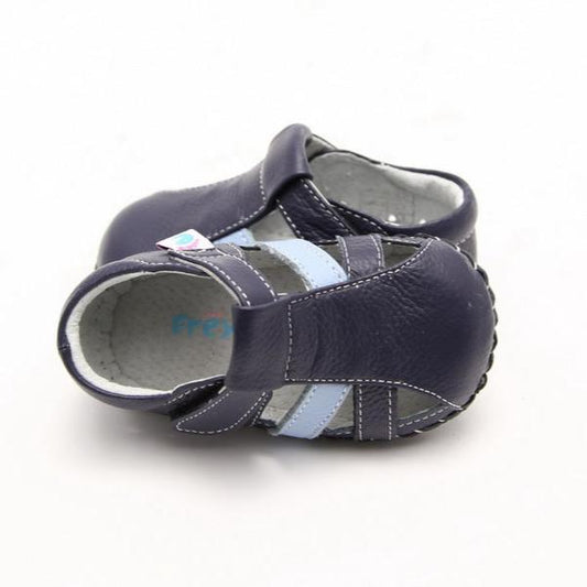 Kids navy soft sole genuine leather shoes with Velcro strap