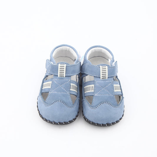 Little Wanderers Kids’ Sandals baby blue Open Design Toddler Shoes with Velcro straps made from genuine leather