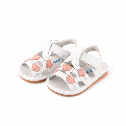 Lovebug Kids’ Sandals for Girls with Velcro straps, easy on open toe design with cute heart details made from genuine leather