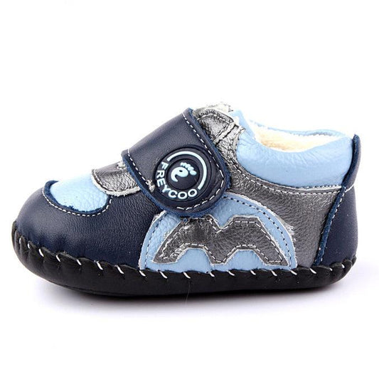 Navy and light blue leather baby crawler shoe, South African stockist