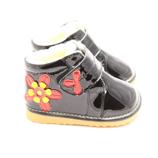 plush-lined boots, adorned with colourful flowers