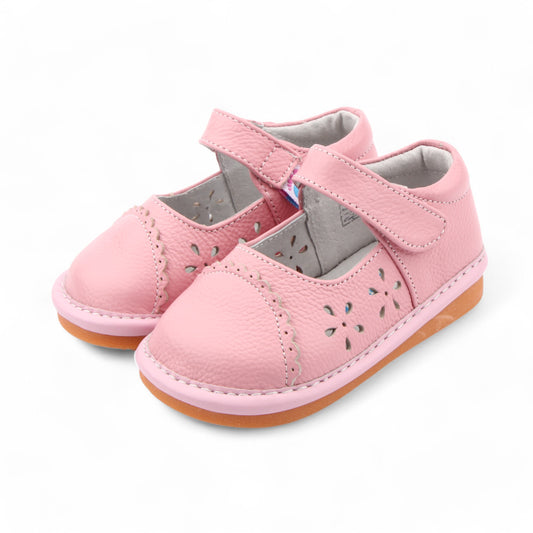 Twinkle Tots Kids Shoes for girls. cute light pink Mary Jane crib shoes for infants and toddlers with cutout details