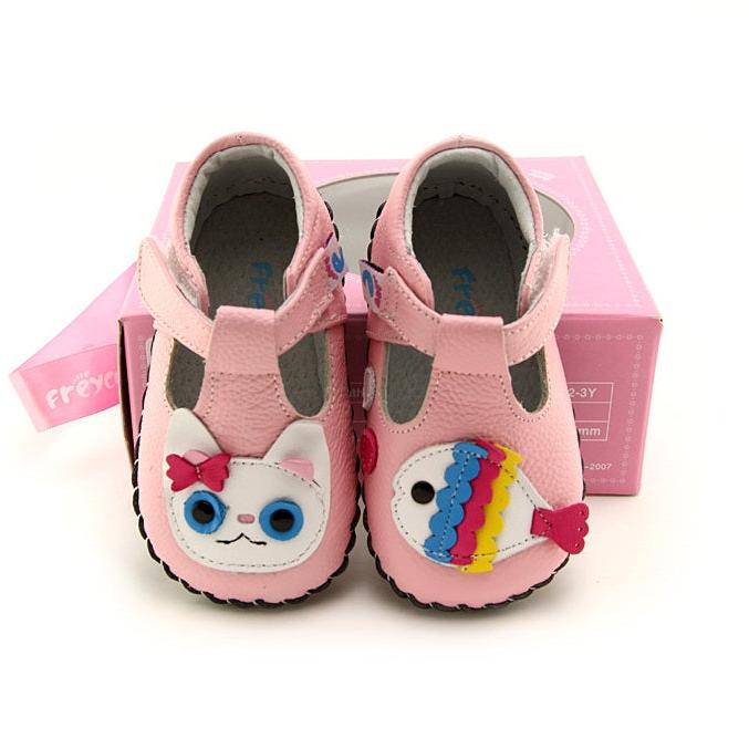 girl pink shoes with animal faces. kids shoes for active play, toddlers and first walkers made from genuine soft leather