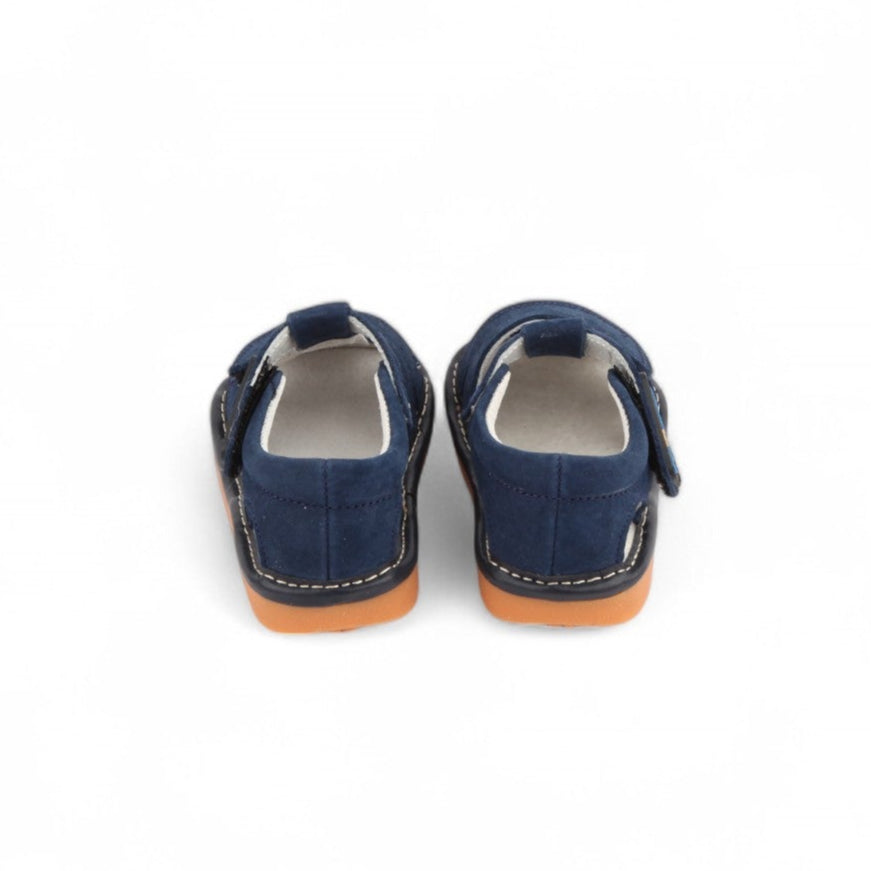 navy blue removable squeaker kids sandals with Velcro strap