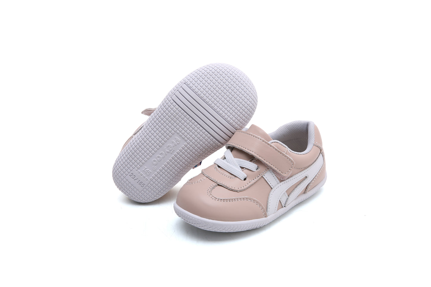 pink toddler shoes for girls with Velcro strap and flexible white sole