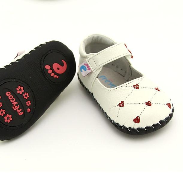 toddler girl shoes with heart embellishments and non-slip black soft sole