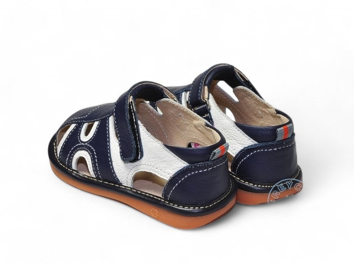 two-tone navy and white leather sandals for kids