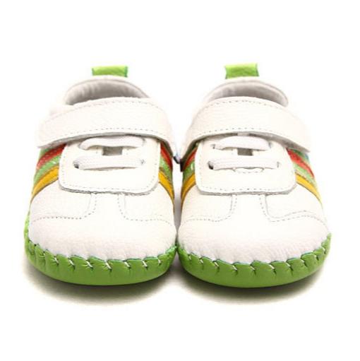 white baby shoes colorful stripes velcro