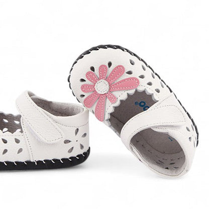 Blushing Blooms Pink Flower Mary Janes white with cute pink flower and Velcro straps