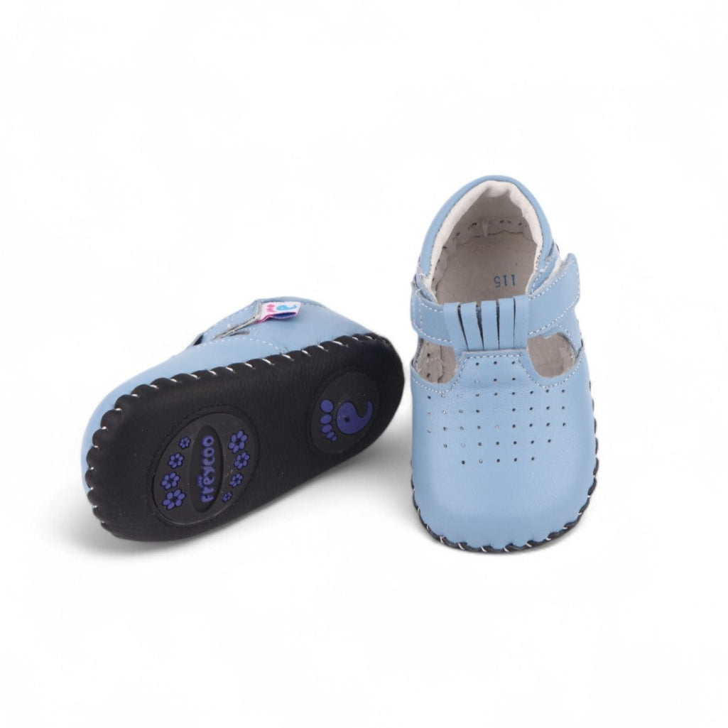 Light blue leather baby shoes South Africa made from soft genuine leather and Velcro straps for easy fit