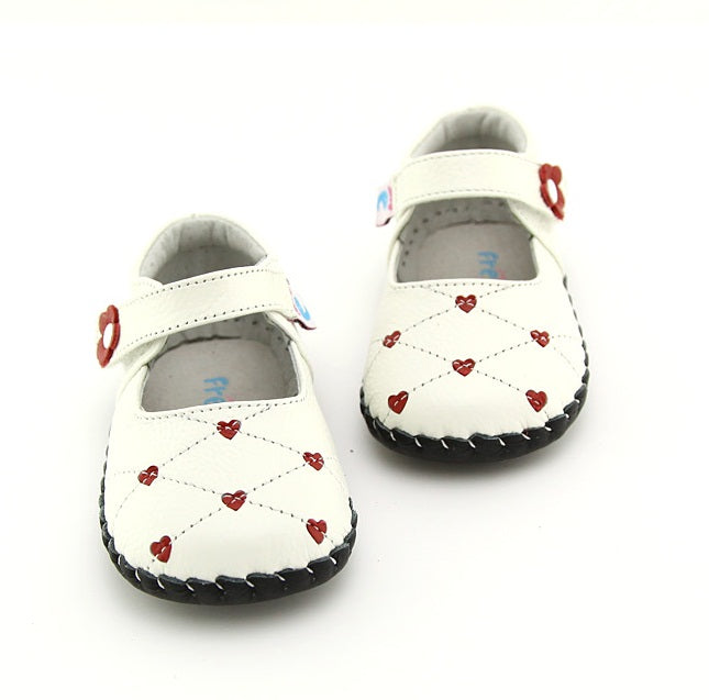 Heart Hoppers Kids’ Shoes white_baby_shoes_red_hearts_Velcro