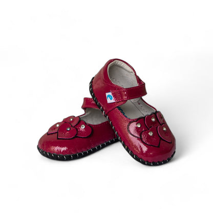 Infant red Mary Janes for kids with heart design