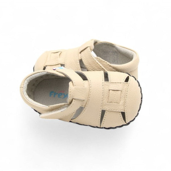 Light beige baby sandals with Velcro closure open design