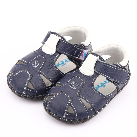 Mini Mountaineer Kids' Sandals Soft Leather Toddler Shoes. Kids' sandals are perfect for growing feet and adventurous spirits. Soft leather & stitched sole to mimic barefoot walking, supporting healthy foot development.