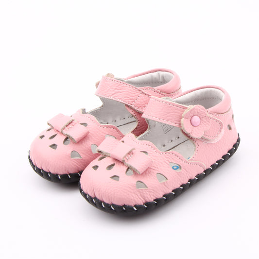 Leather Pink Princess Pumps for Toddlers and Babies, Soft Sole Kids shoes with Velcro