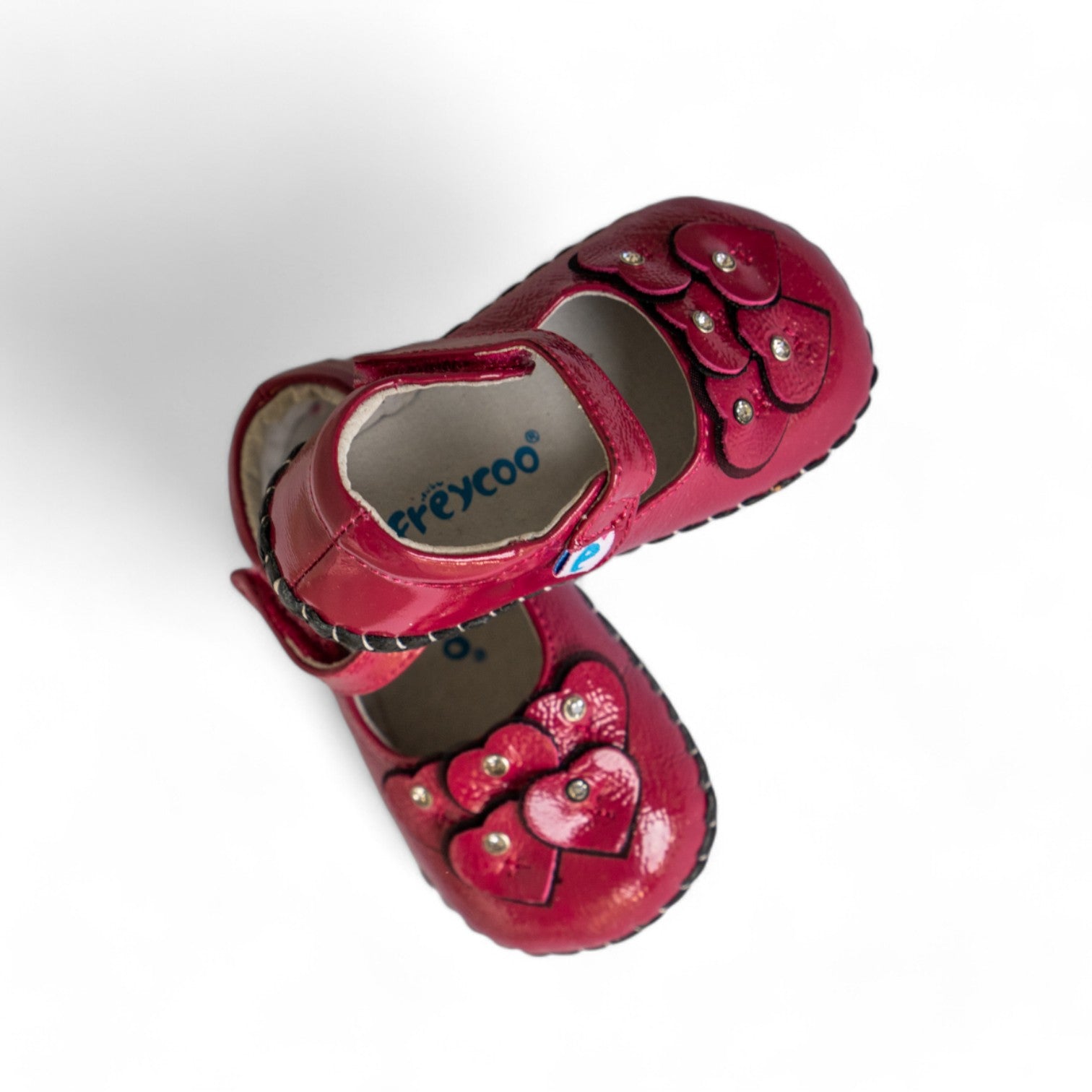 Red first walker shoes Mary Janes with cute heart design details made from genuine soft leather