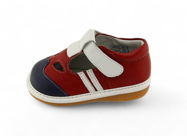 Red white and blue Velcro sandals for toddlers