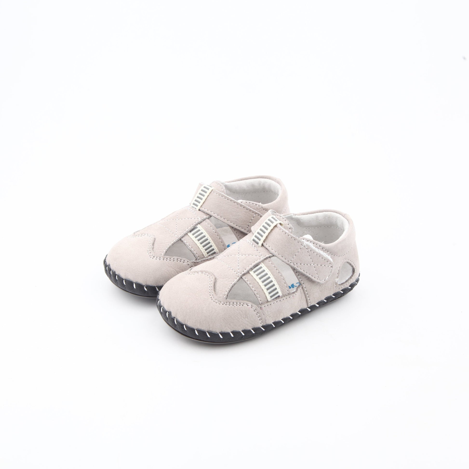baby sandals with adjustable Velcro and white striped accents