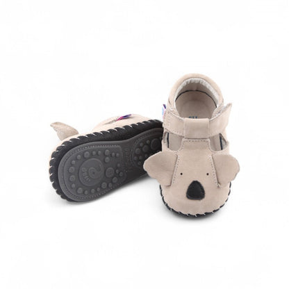 baby shoes cute koala face with flexible sole grip and Velcro made from genuine leather