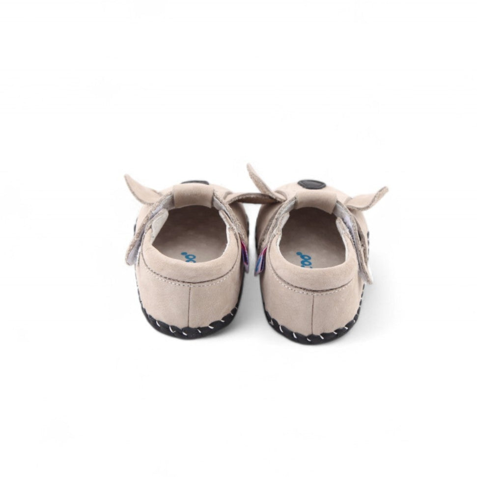 beige baby shoes ear flaps velcro back