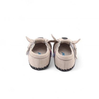 beige baby shoes ear flaps velcro back