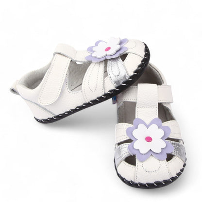first walkers' baby shoes are made playful with daisy accents stitched into the soft leather