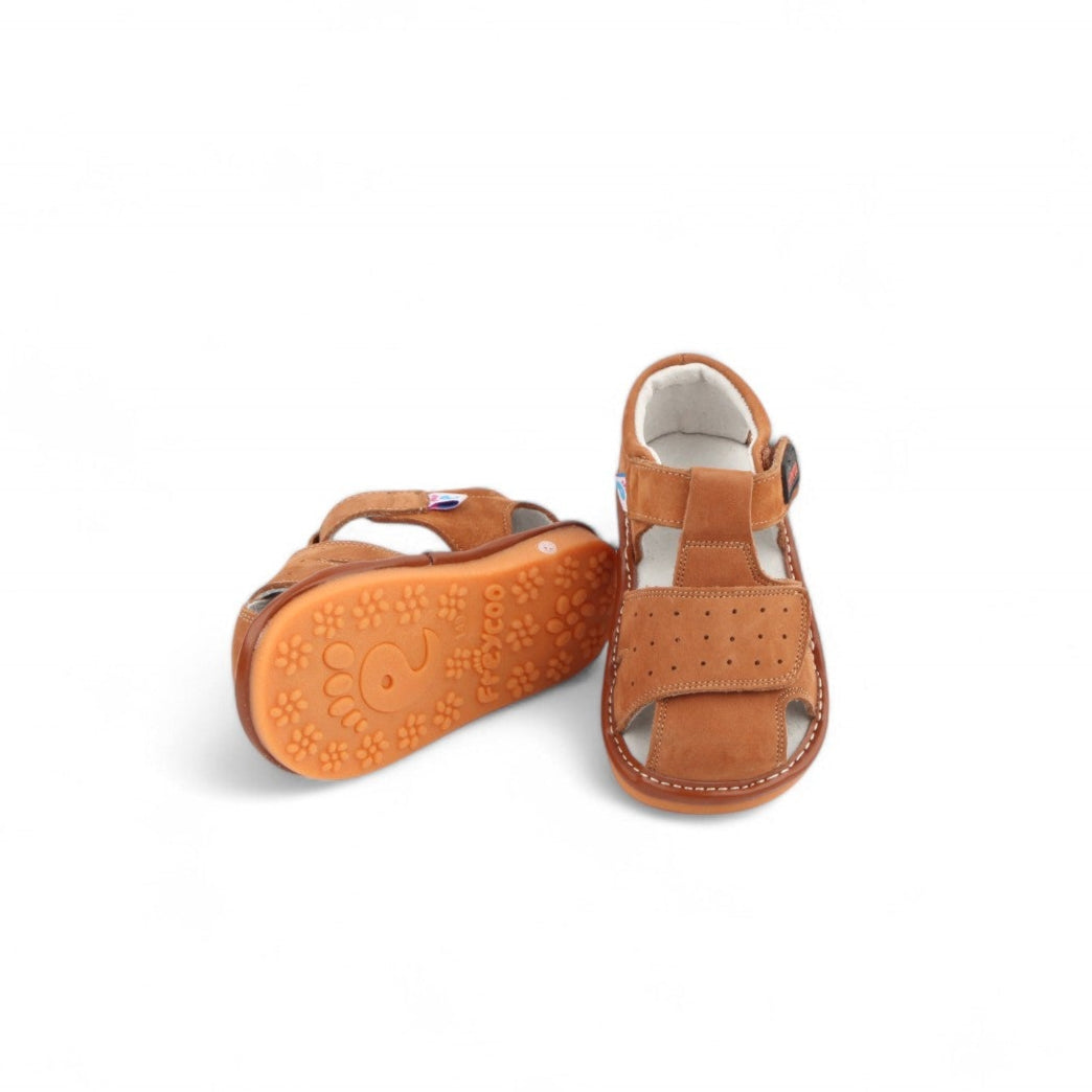 open-toe brown leather sandals for children