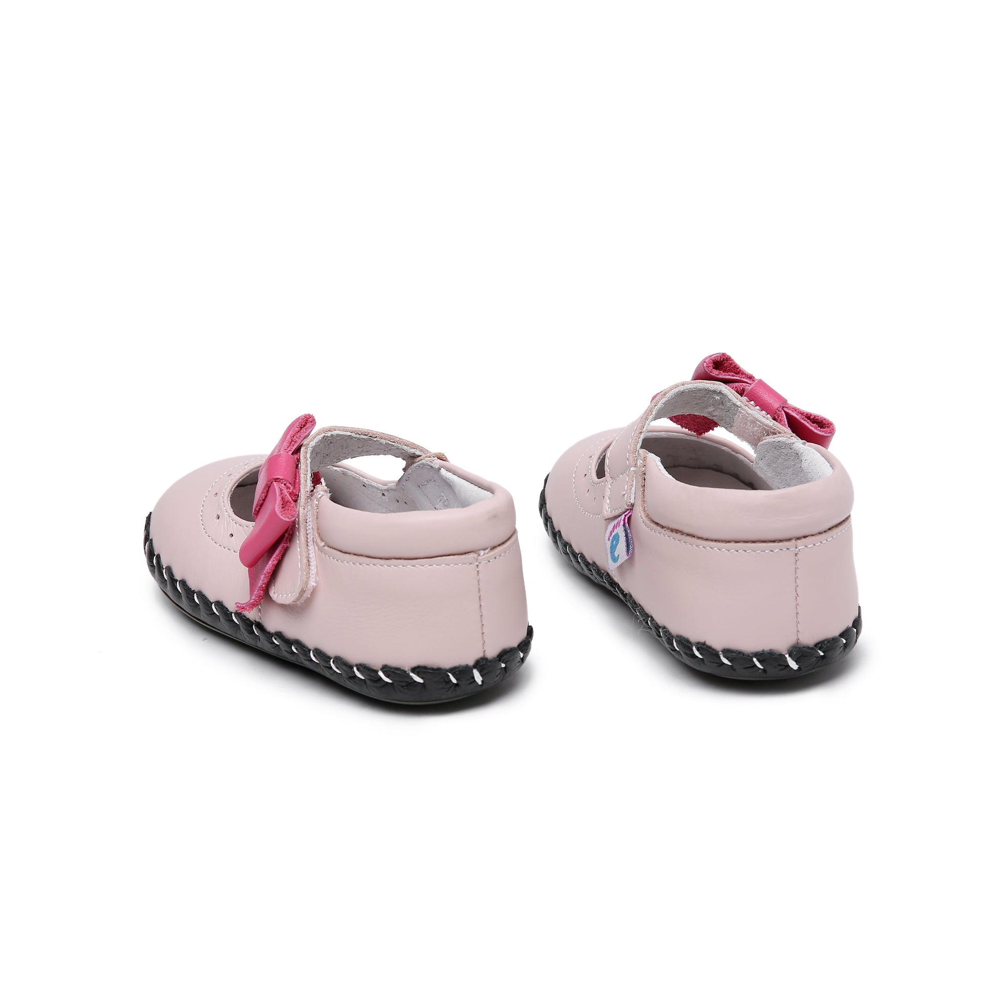 pink girls Mary Jane shoes with cute bow and flexible soft sole