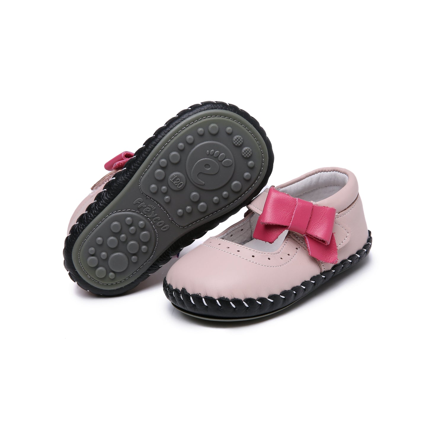 pink girls Mary Jane shoes bow textured sole