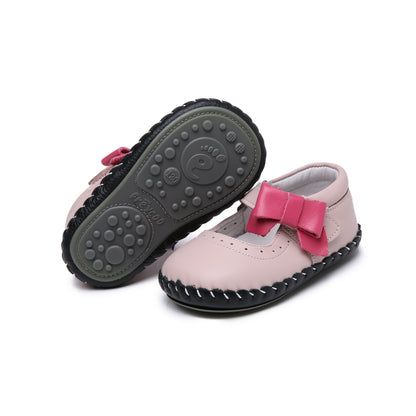 pink girls Mary Jane shoes bow textured sole