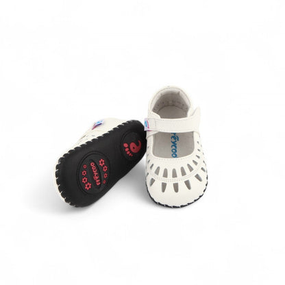 white baby kids shoes cutouts velcro flexible sole