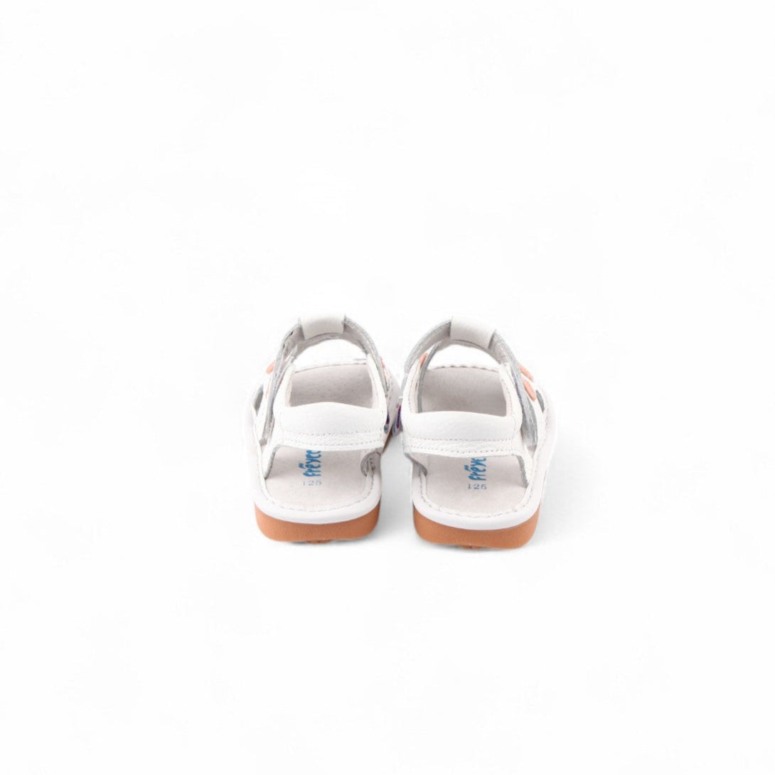 white baby sandals with adjustable velcro straps and brown solesgenuine leather kids sandals for toddlers and breathable materials