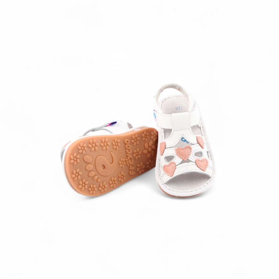 white toddler sandals with soft leather and non-slip brown outsole
